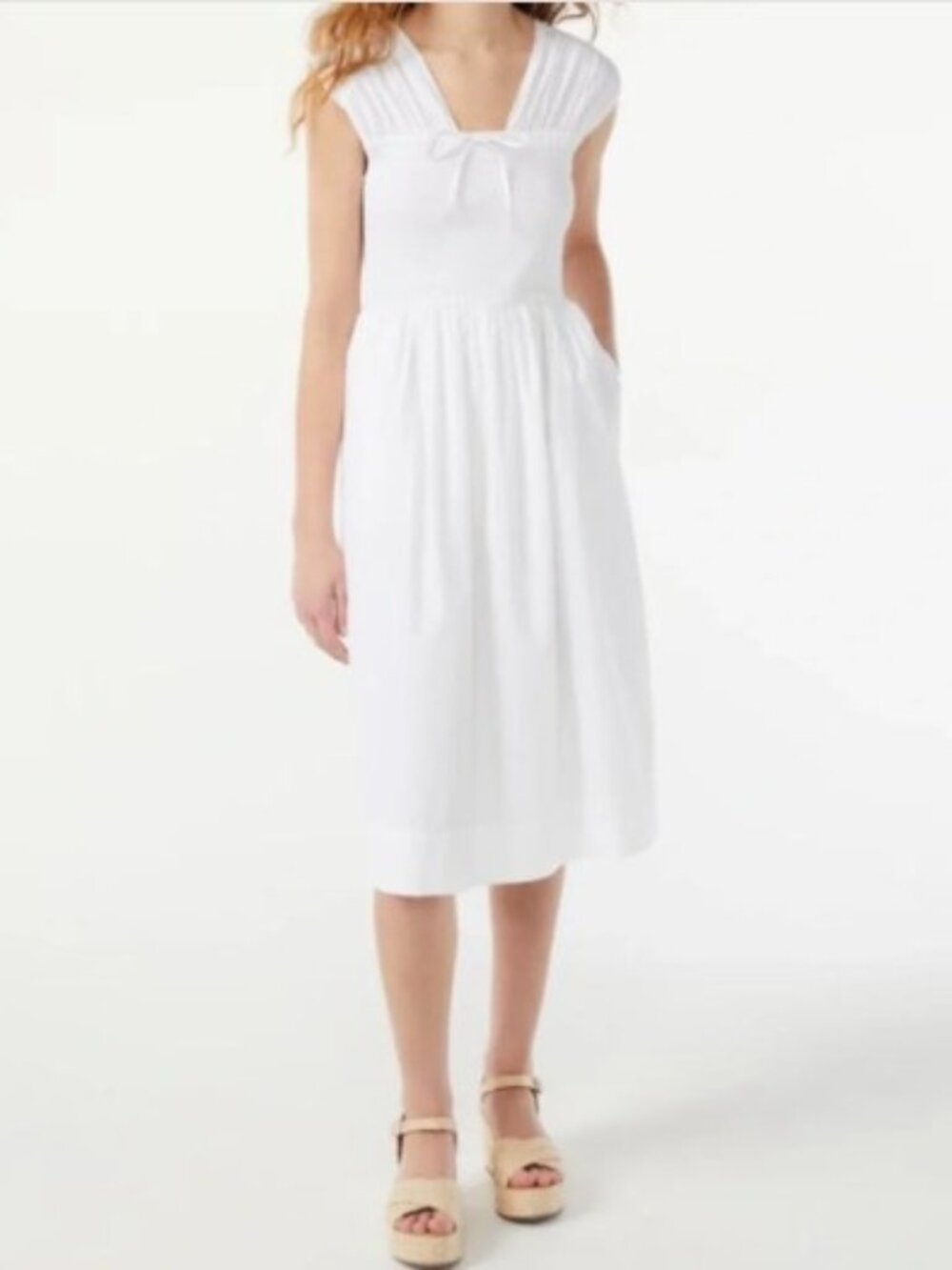 NWOT Free Assembly White Smocked Midi Dress